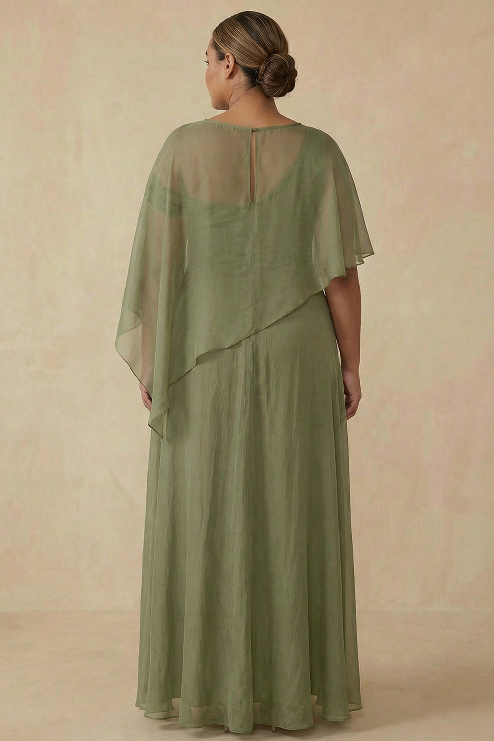 Dusty Sage A Line Flowy Long Mother of the Bride Dress with Cape