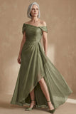 Dusty Sage A Line Flowy Long Mother of the Bride Dress with Cape