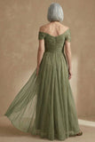 Dusty Sage A Line Flowy Long Mother of the Bride Dress with Cape