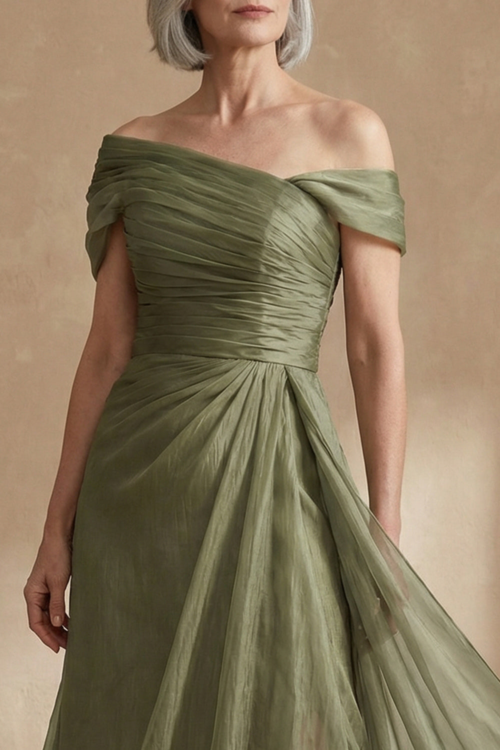 Dusty Sage A Line Flowy Long Mother of the Bride Dress with Cape