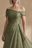 Dusty Sage A Line Flowy Long Mother of the Bride Dress with Cape