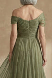 Dusty Sage A Line Flowy Long Mother of the Bride Dress with Cape