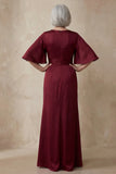 Red Sheath Round Neck Long Mother of the Bride Dress with Sleeves