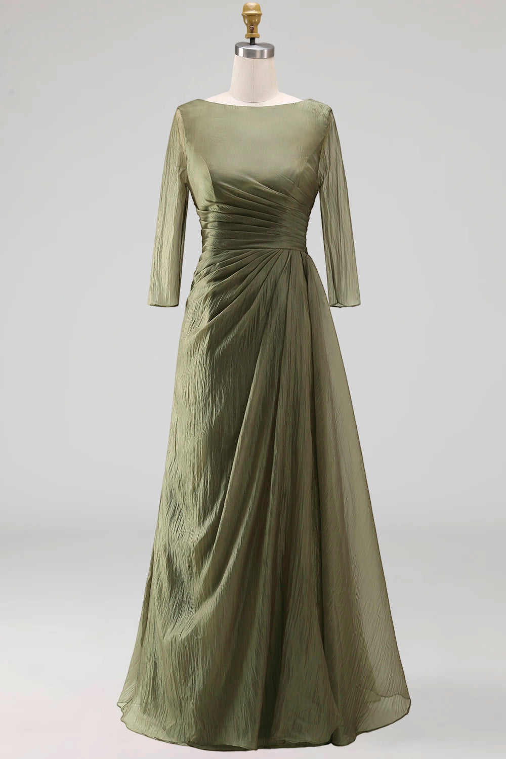Dusty Sage Bateau Neck A Line Long Mother of the Bride Dress with Sleeves