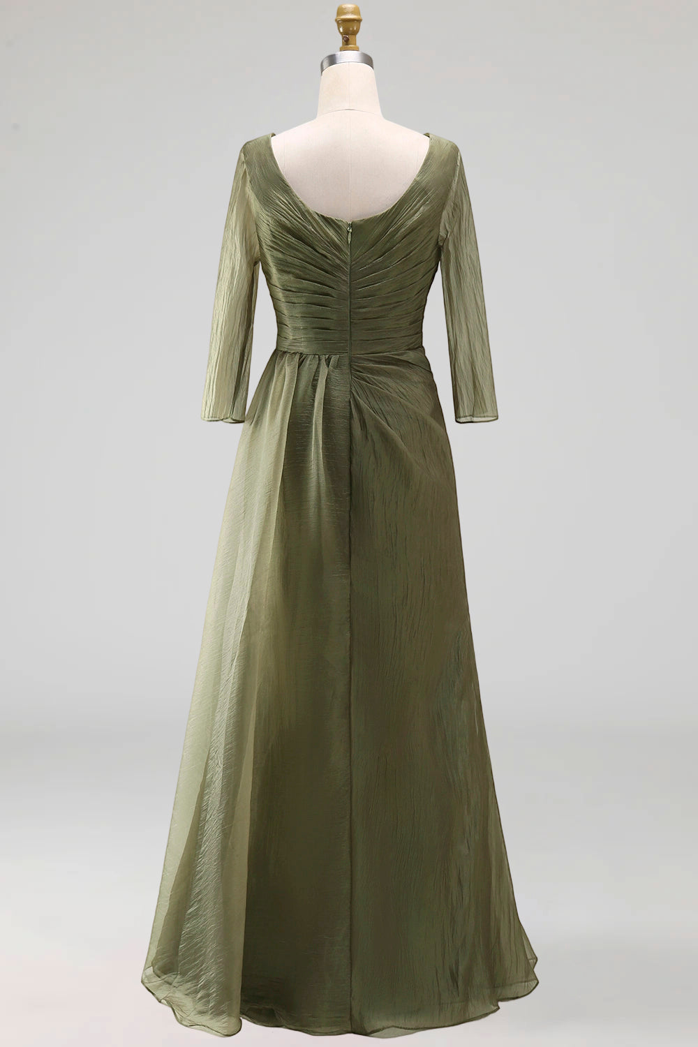 Dusty Sage Bateau Neck A Line Long Mother of the Bride Dress with Sleeves