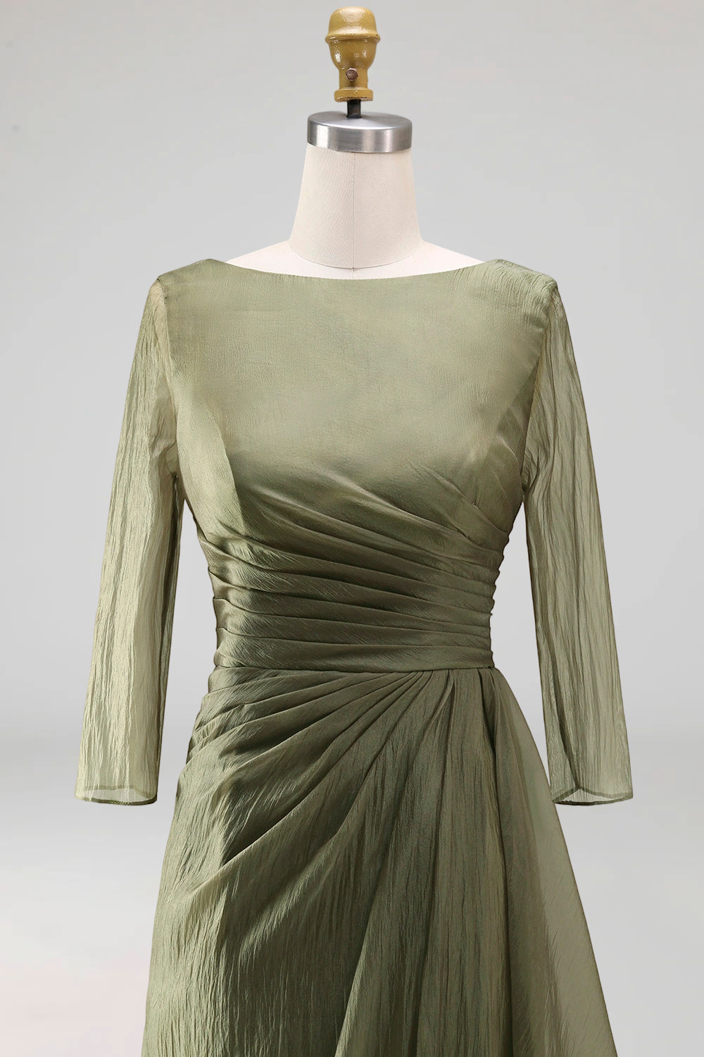 Dusty Sage Bateau Neck A Line Long Mother of the Bride Dress with Sleeves
