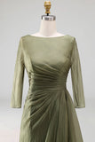 Dusty Sage Bateau Neck A Line Long Mother of the Bride Dress with Sleeves