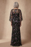Sparkly Black Sequin Mermaid Long Floral Mother of the Bride Dress with Slit