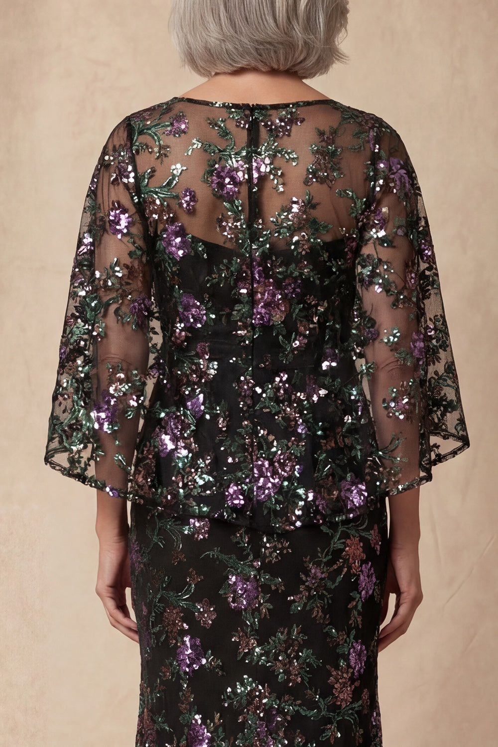 Sparkly Black Sequin Mermaid Long Floral Mother of the Bride Dress with Slit