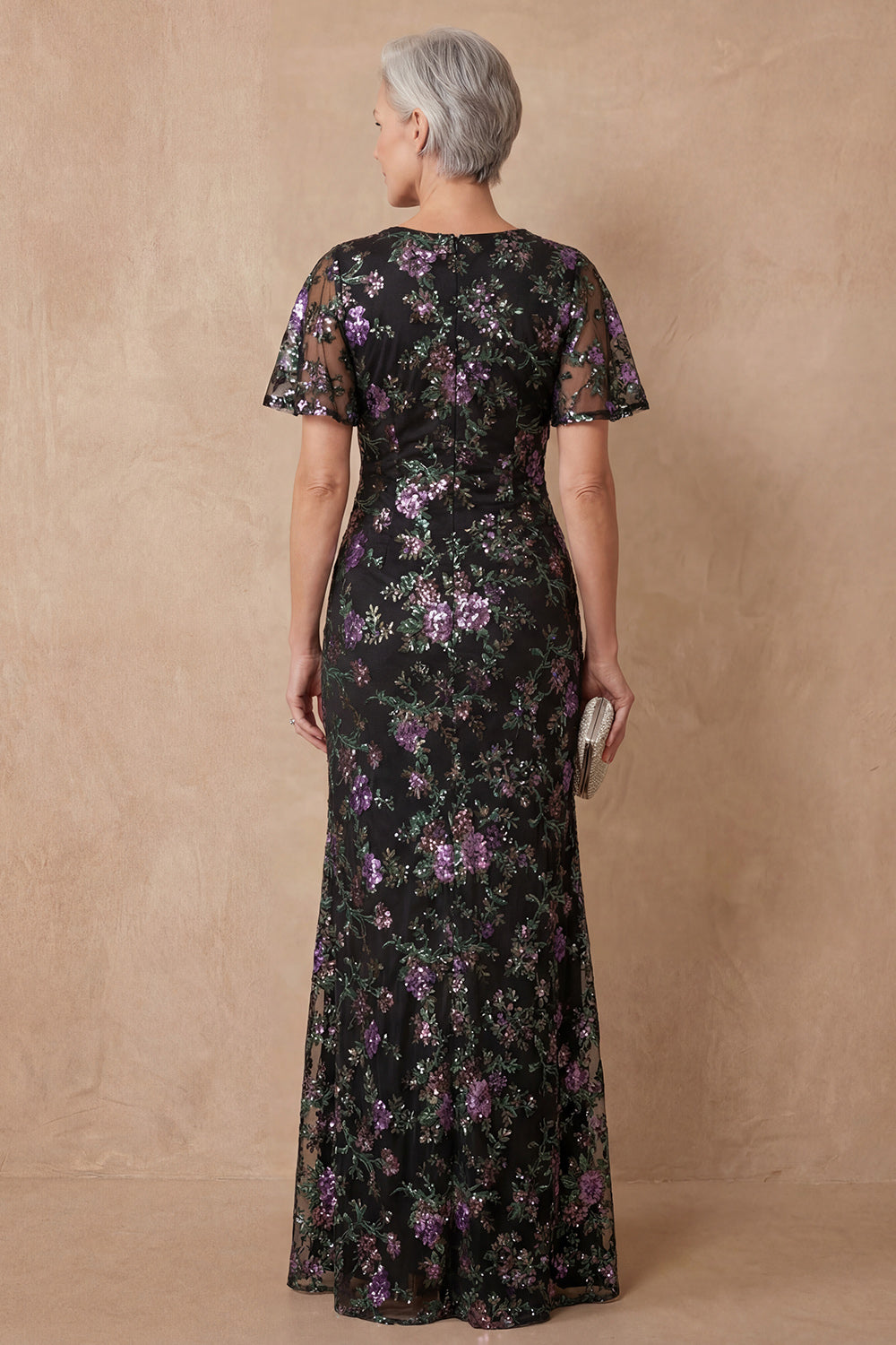 Sparkly Black V Neck Sequin Mermaid Long Mother of the Bride Dress with Slit