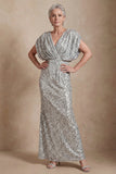 Sparkly Silver V Neck Sequin Long Mermaid Mother of the Bride Dress