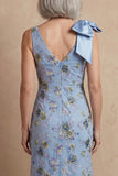 Blue Mermaid Floral Long Mermaid Mother of the Bride Dress with Bow