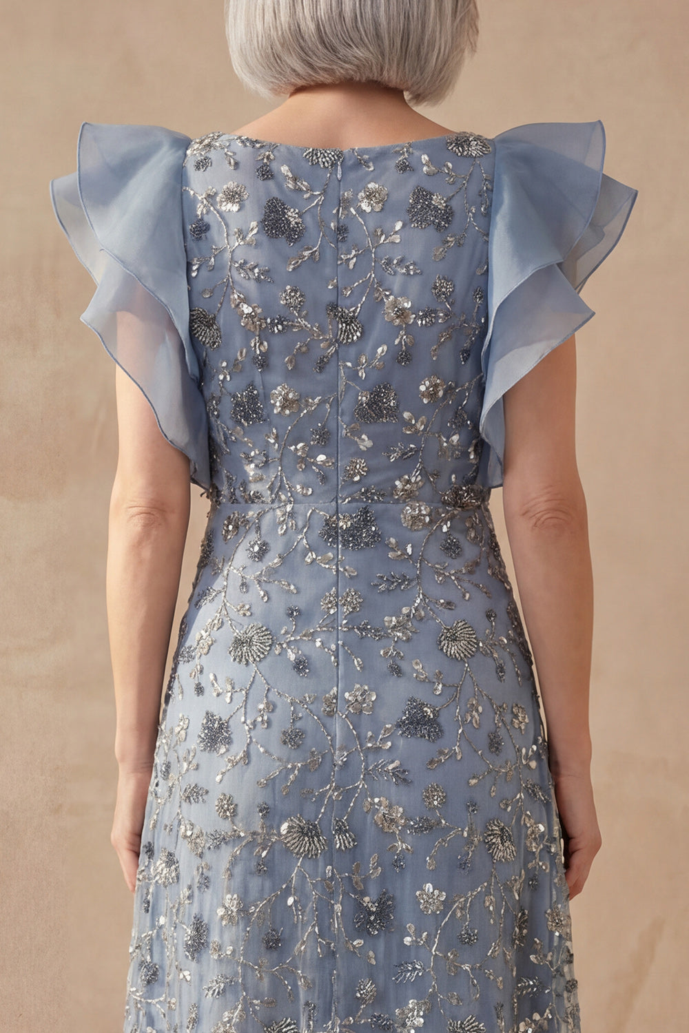 Twilight V Neck A Line Long Floral Mother of the Bride Dress with Ruffles