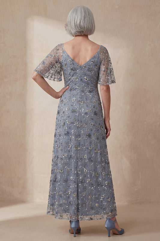 V Neck Twilight Floral A Line Long Mother of the Bride Dress