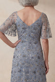V Neck Twilight Floral A Line Long Mother of the Bride Dress
