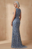 Boat Neck Twilight Mermaid Floral Long Mother of the Bride Dress with Slit