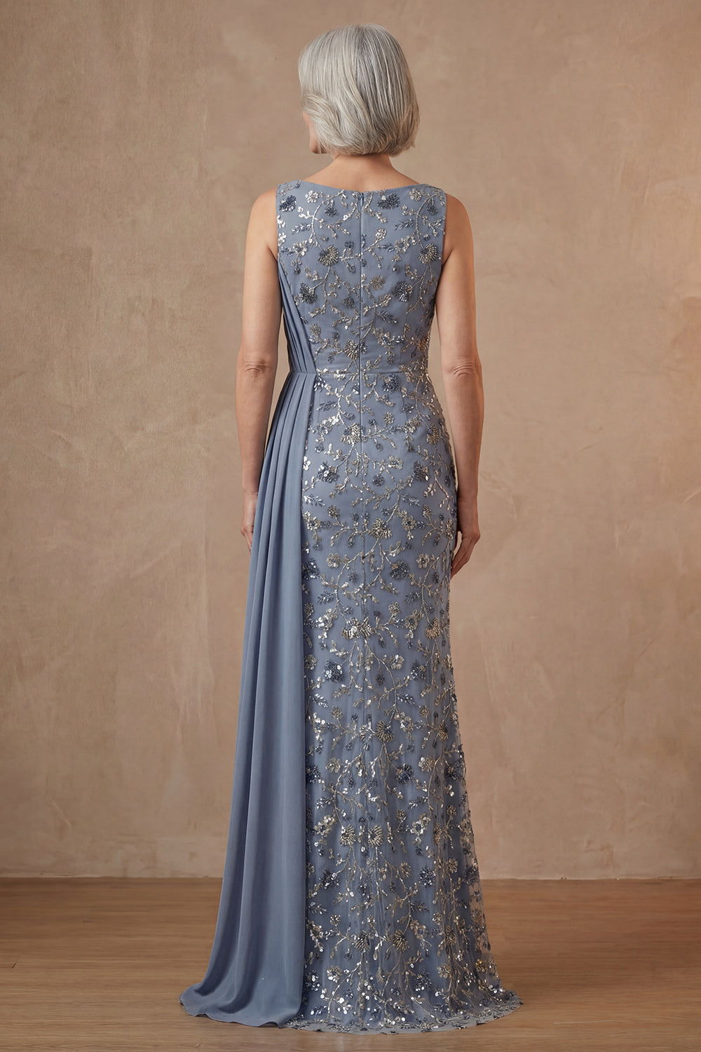Twilight Mermaid Long Floral Mother of the Bride Dress with Side Cape