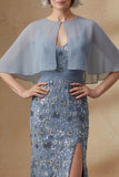 Twilight Mermaid Spaghetti Straps Long Floral Mother of the Bride Dress with Cape
