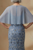 Twilight Mermaid Spaghetti Straps Long Floral Mother of the Bride Dress with Cape