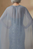 Mermaid Round Neck Twilight Floral Long Mother of the Bride Dress with Cape