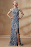 Twilight Halter Long Mermaid Floral Mother of the Bride Dress with Slit