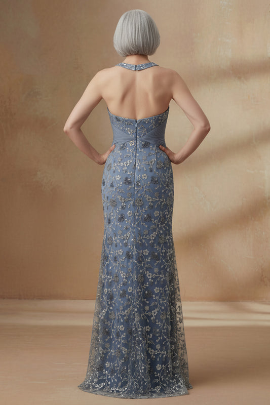 Twilight Halter Long Mermaid Floral Mother of the Bride Dress with Slit