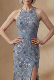 Twilight Halter Long Mermaid Floral Mother of the Bride Dress with Slit