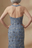 Twilight Halter Long Mermaid Floral Mother of the Bride Dress with Slit