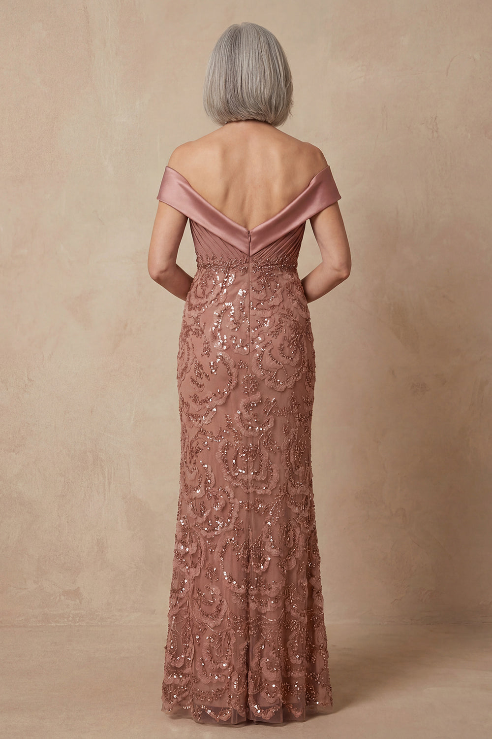 Sparkly Desert Rose Floral Mermaid Beaded Long Mother of the Bride Dress