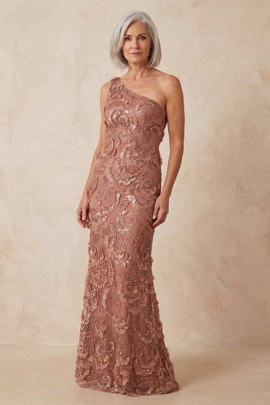 Sparkly Desert Rose Floral Mermaid One Shoulder Long Mother of the Bride Dress
