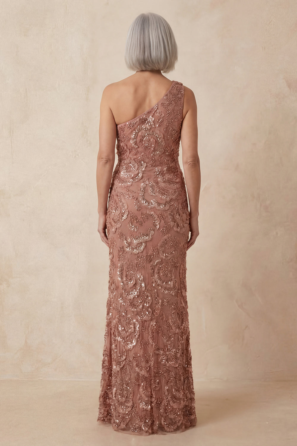 Sparkly Desert Rose Floral Mermaid One Shoulder Long Mother of the Bride Dress