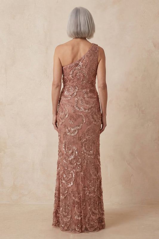 Sparkly Desert Rose Floral Mermaid One Shoulder Long Mother of the Bride Dress