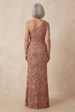 Sparkly Desert Rose Floral Mermaid One Shoulder Long Mother of the Bride Dress
