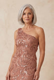 Sparkly Desert Rose Floral Mermaid One Shoulder Long Mother of the Bride Dress
