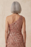 Sparkly Desert Rose Floral Mermaid One Shoulder Long Mother of the Bride Dress
