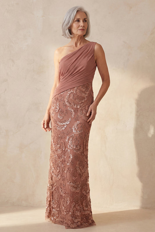 Desert Rose Floral Long Mother Of the Bride Dress with Beading