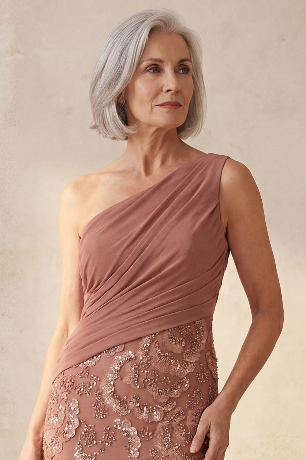 Desert Rose Floral Long Mother Of the Bride Dress with Beading
