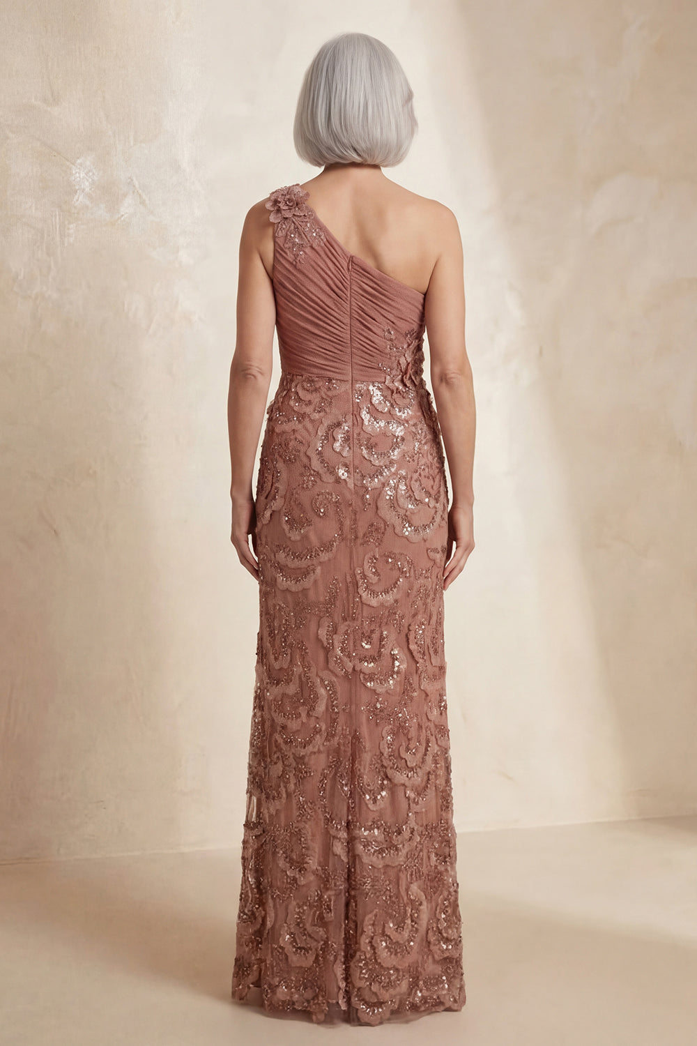 Sparkly Desert Rose Long Mother Of the Bride Dress with Flowers