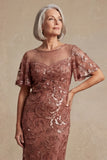Sparkly Desert Rose Boat Neck Beaded Floral Mother of the Bride Dress