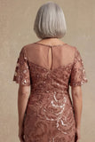 Sparkly Desert Rose Boat Neck Beaded Floral Mother of the Bride Dress