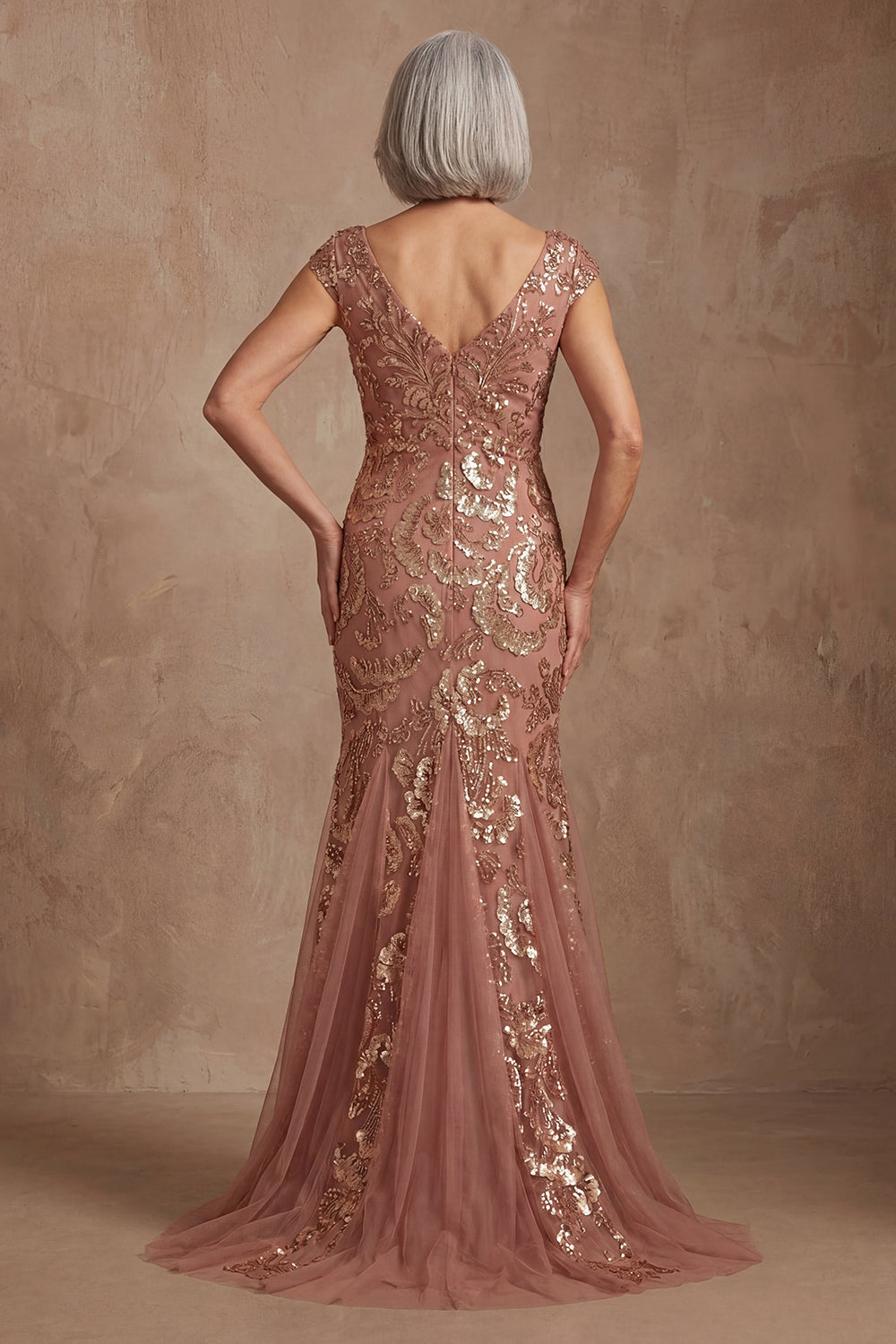 rose gold sequin mother of the bride dress GLS GL3787 Long Formal Mother of the Bride A Line Evening Beaded Sequin Dress The Dress Outlet
