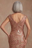 Sparkly Desert Rose V Neck Beaded Floral Mother of the Bride Dress