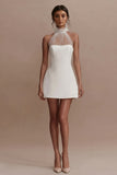 White Short A Line Halter Graduation Dress with Ruffles