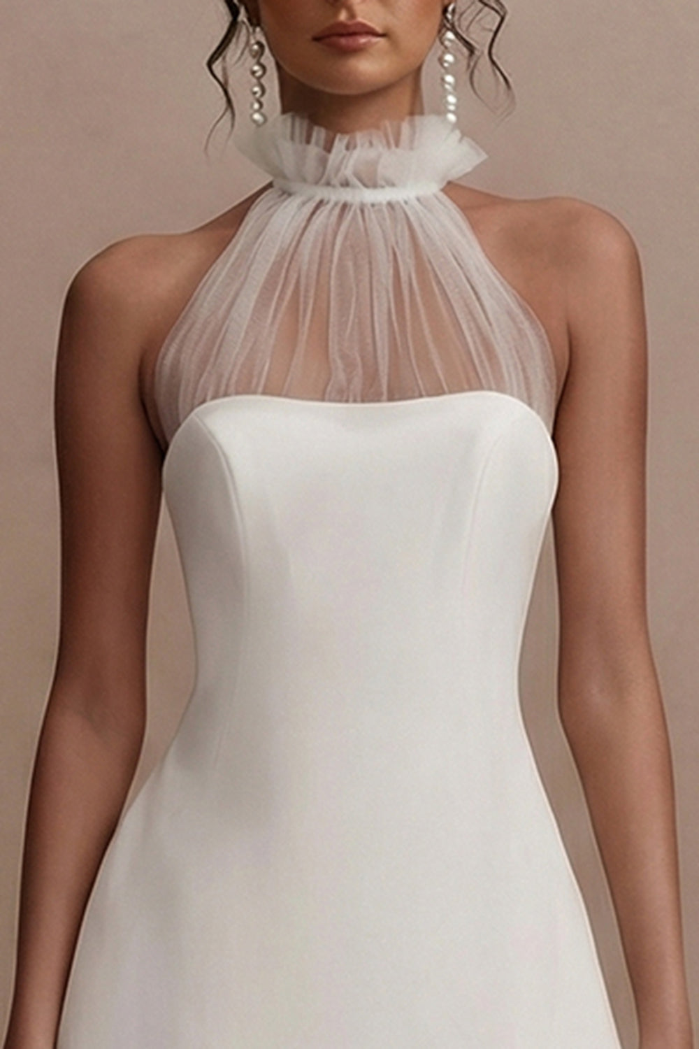 White Short A Line Halter Graduation Dress with Ruffles