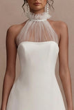 White Short A Line Halter Graduation Dress with Ruffles