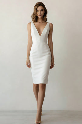 White V Neck Bodycon Short Graduation Dress