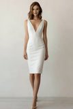 White V Neck Bodycon Short Graduation Dress