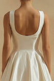 White Short A Line Scoop Neck Satin Graduation Dress