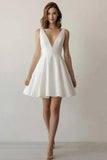 White Short A Line V Neck Graduation Dress