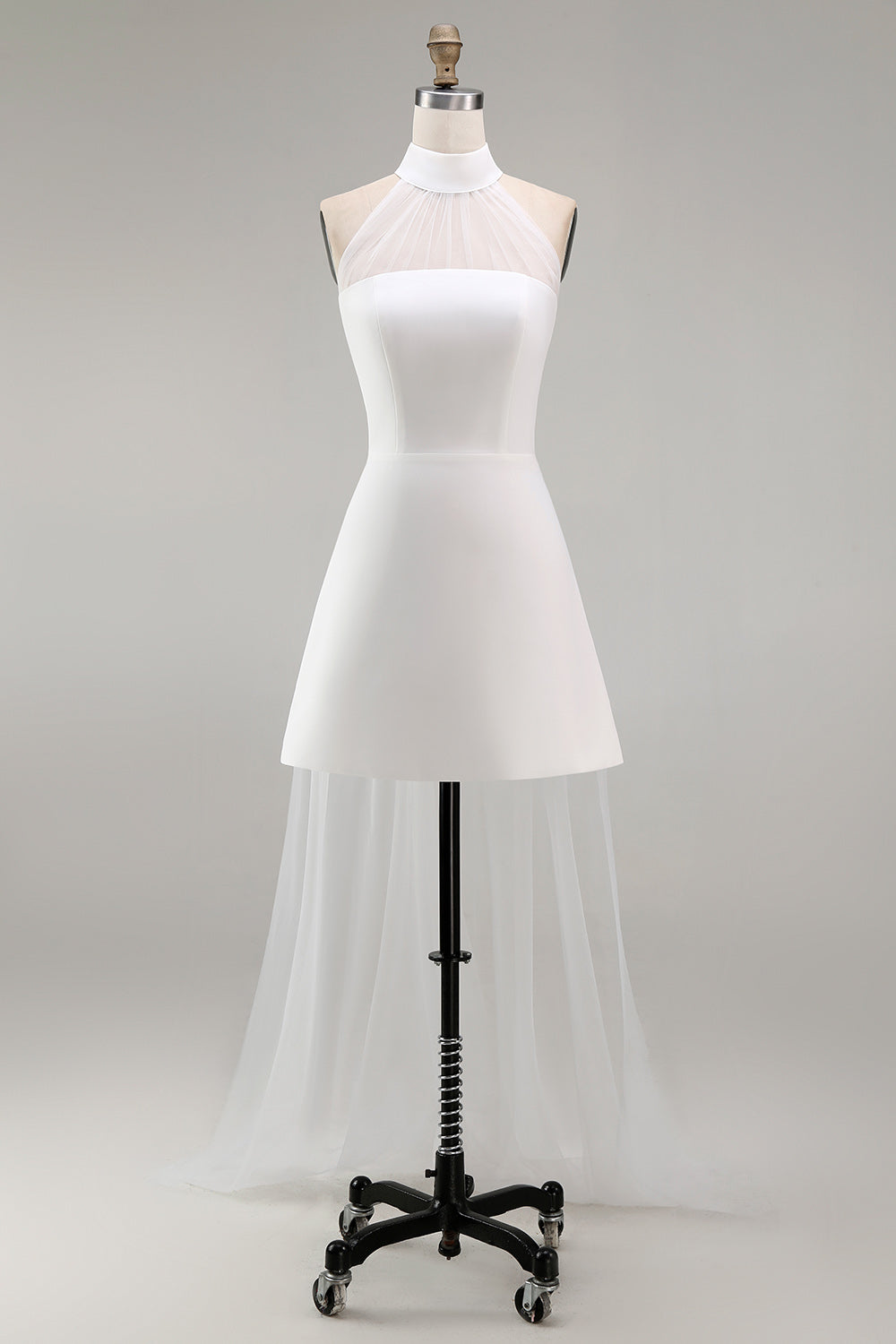 White Short A Line Engagement Dress with Cape